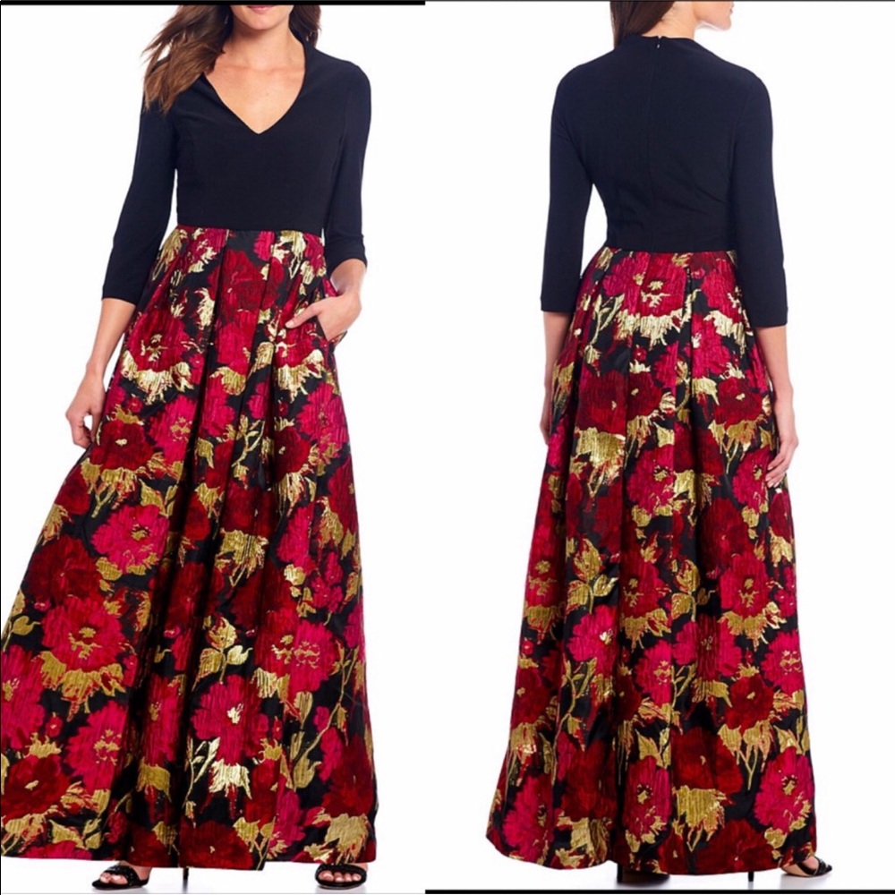Eliza J Jacquard Floral Print Ballgown